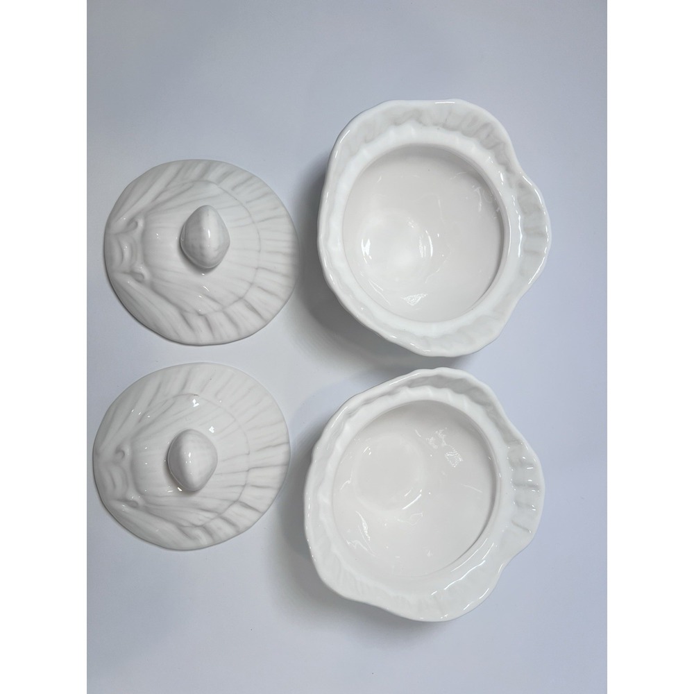 VTG OLFAIRE Portugal White Ceramic Shell Lidded Bowls Set Of 2- Coastal Cottage - Picture 4 of 15